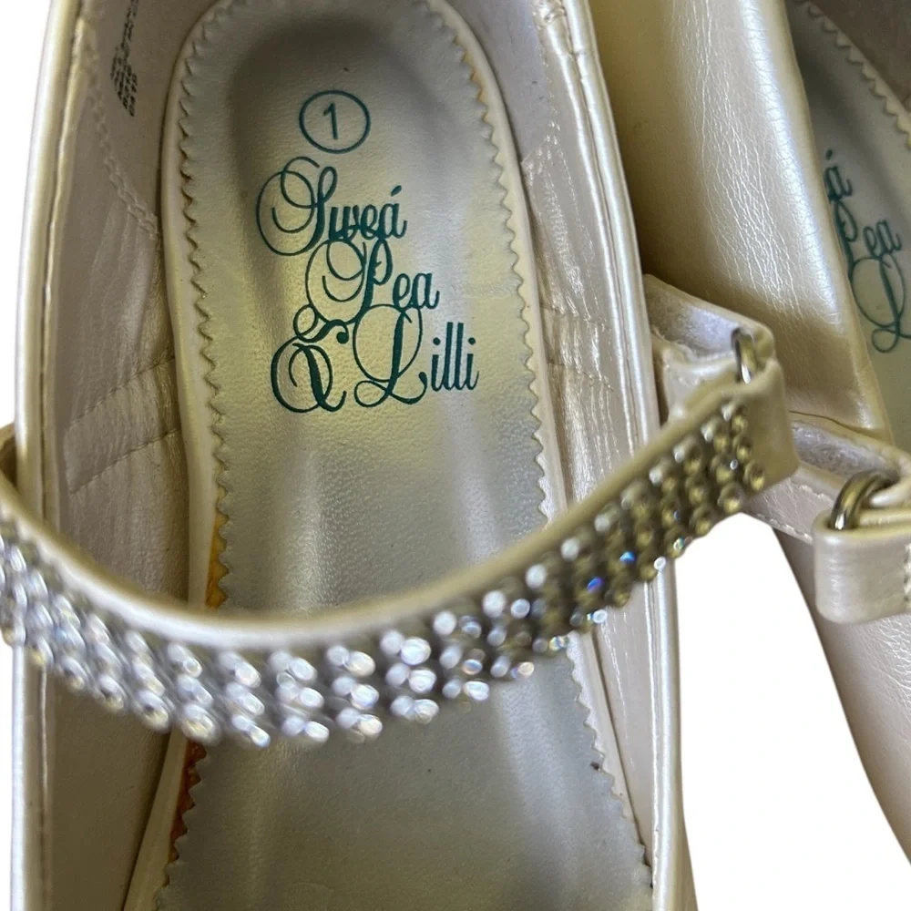 Swea Pea & Lilli girls formal Mary Janes Pearl White Rhinestones Excellent 1